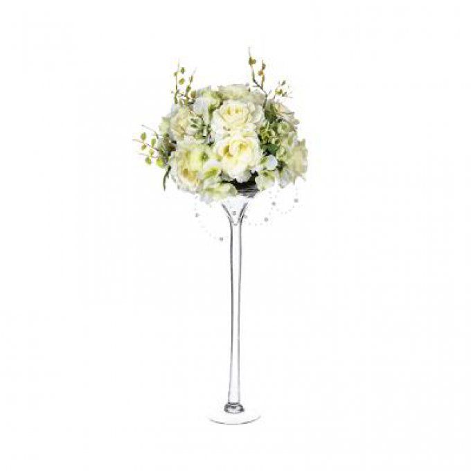 Atmosphera-Composition rose artificiel dans un vase en verre H 64cm