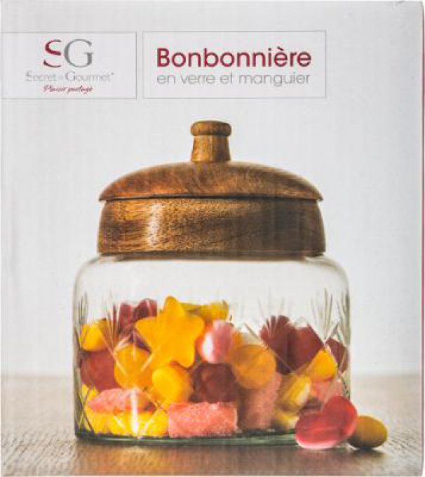 Bonbonniére en verre couvercle bois H.13cm