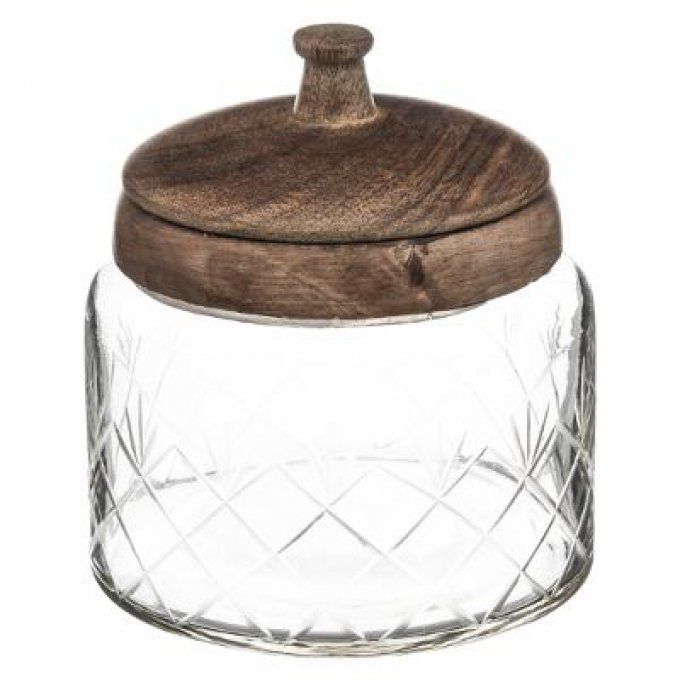 Bonbonniére en verre couvercle bois H.13cm