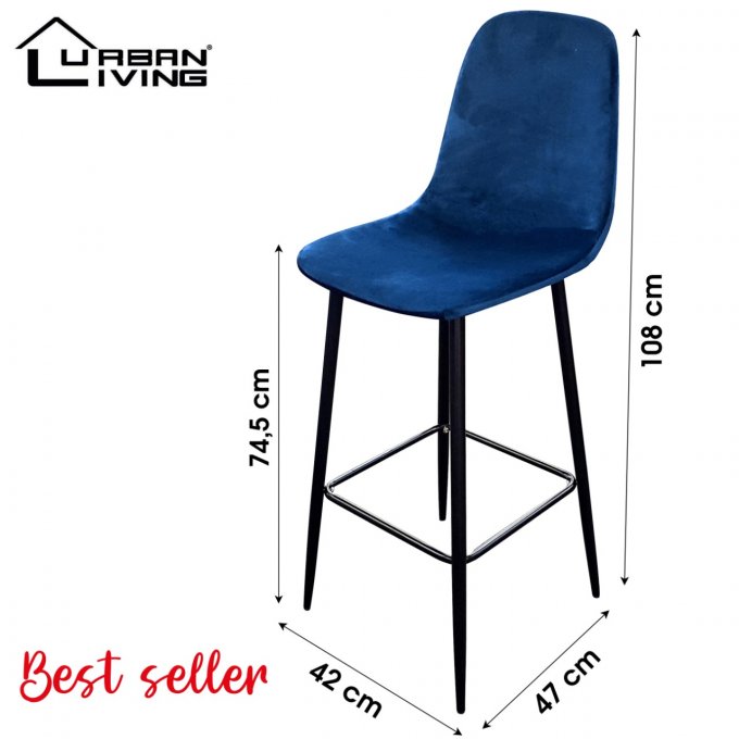 TABOURET DE BAR EN VELOURS BLEU