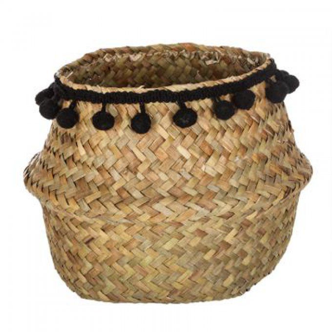 PANIER SEAGRASS POMPON NOIR
