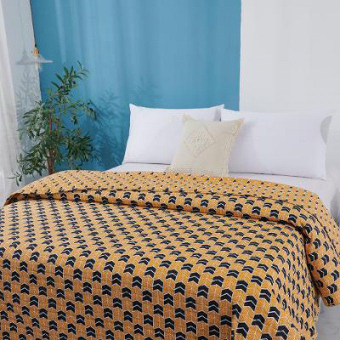 DESSUS DE LIT IMPRIMEE GAIL 240X220CM OCRE