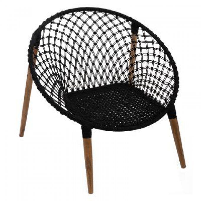 Fauteuil Fil noir pieds en teck