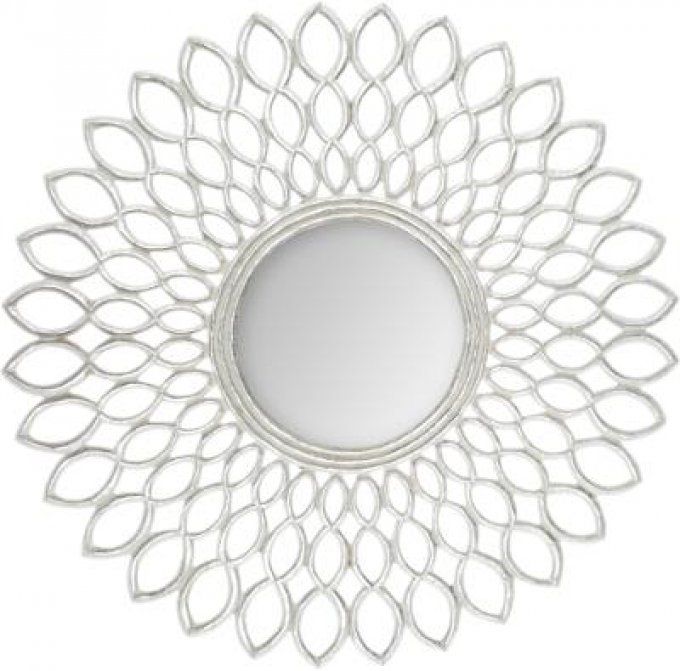 GRAND MIROIR EN BOIS ARGENT VIEILLI  D.90CM