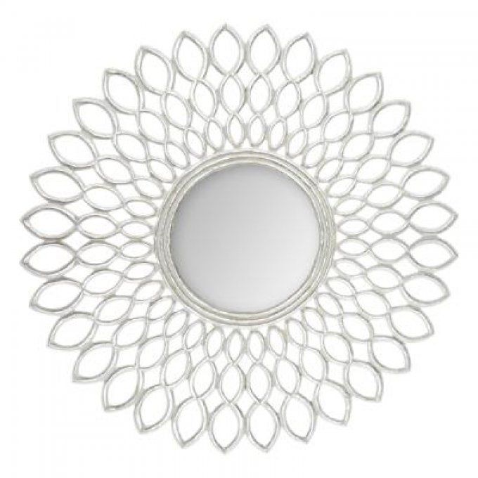 GRAND MIROIR EN BOIS ARGENT VIEILLI  D.90CM