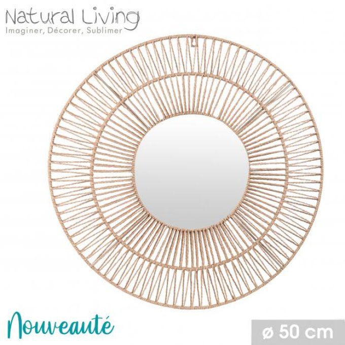 Miroir rond en raphia D. 50cm