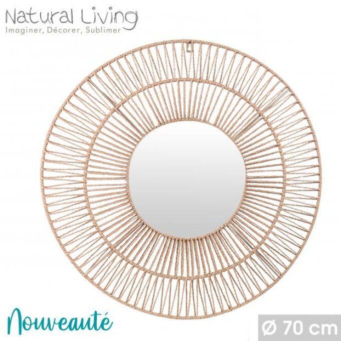 Miroir rond en raphia dia 70cm