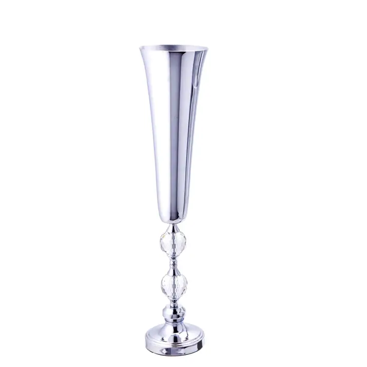 Vase trompette argenté H.67.31 cm