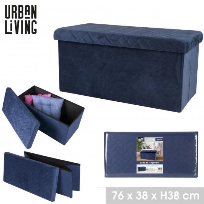 KUBE - VELOURS - BANC DE RANGEMENT PLIABLE BLEU 