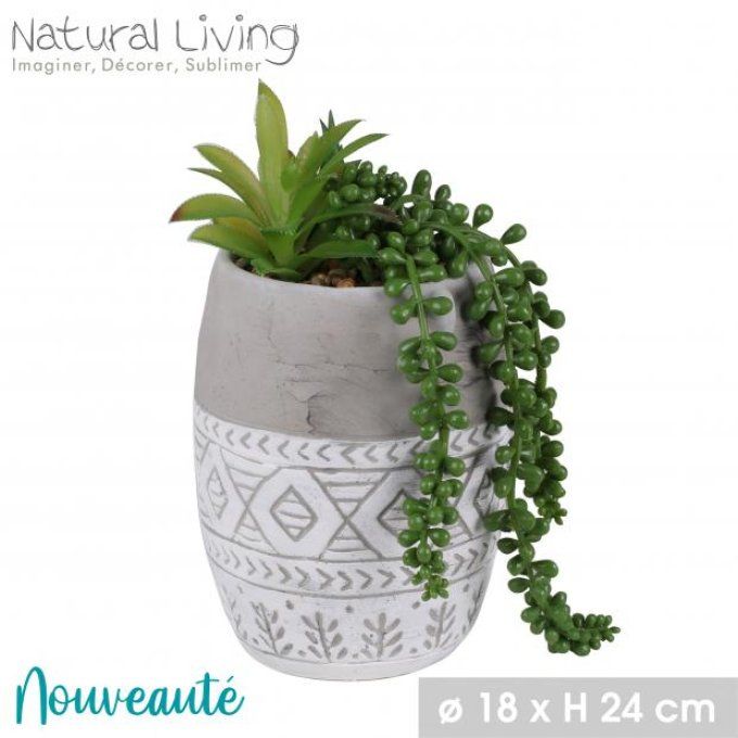 SUCCULENTE - Artificiel en pot ciment