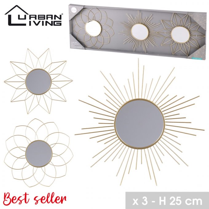 Set de 3 miroirs couleur or hauteur 25cm