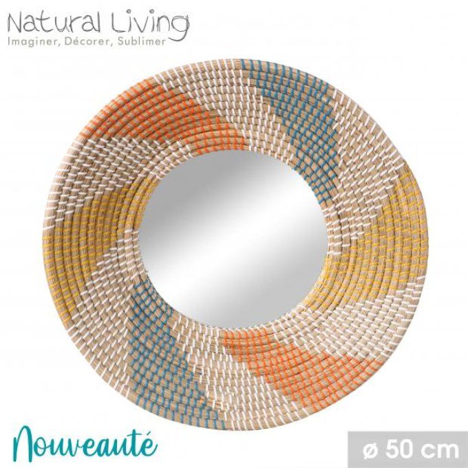NATURAL LIVING - MIROIR ALMA EN JONC DE MER ET RÉSINE COLORE DIAM 53CM