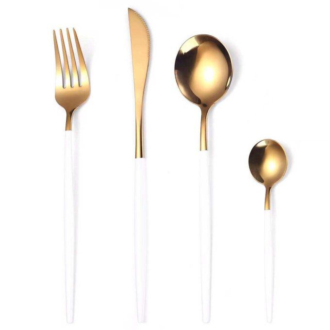 Set de couverts  4 pièces en acier inoxydable Blanc doré 