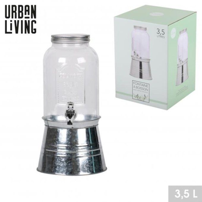 Fontaine à jus en verre avec support et couvercle en métal 3,5LTR
