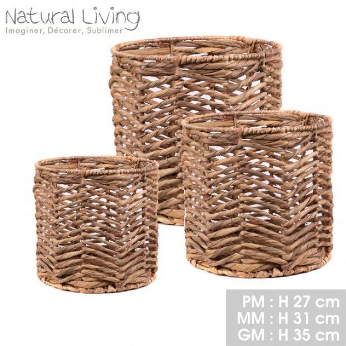 NATURAL LIVING - Set de 3 paniers en algue marine et structure métal H27CM/H31CM/H35CM