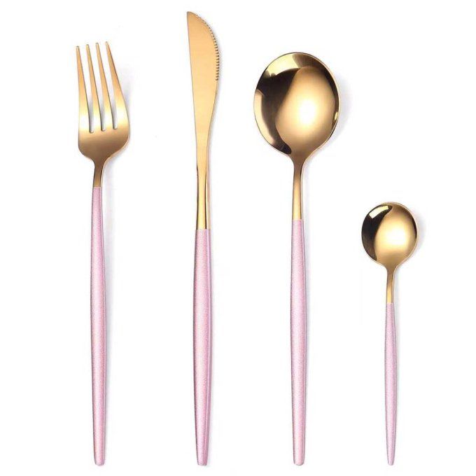 Set de couverts  4 pièces en acier inoxydable Blanc doré 
