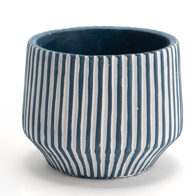 CACHE POT BLEU RAYURES GM