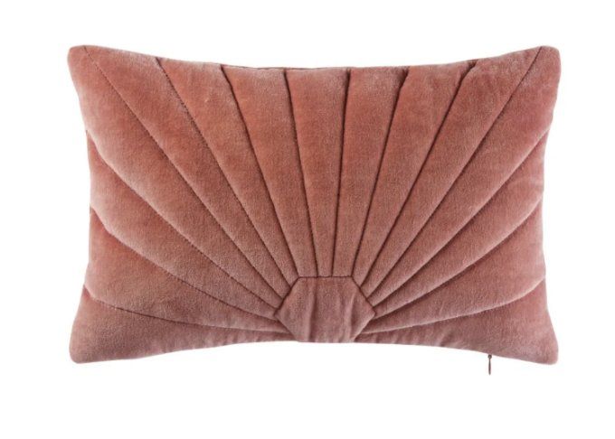 Coussin en velours surpiqué rose 25x40cm