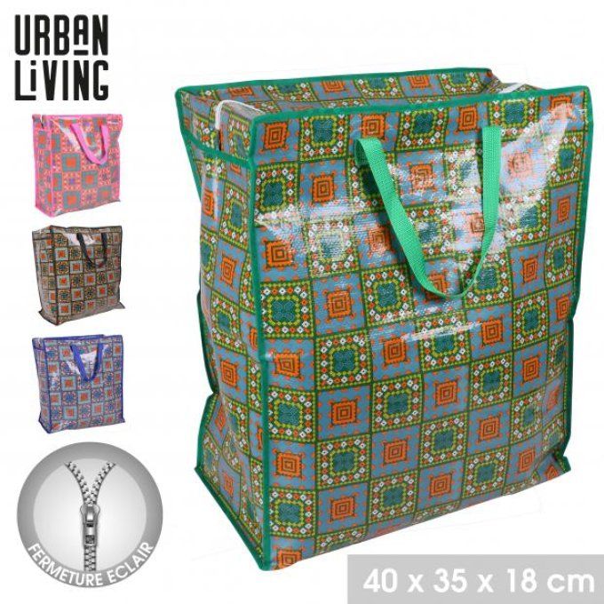 SAC SHOPPING DECORE 4 COULEURS ASSORTIES  ROSE/BLEU/VERT/NOIR 40X35X18CM