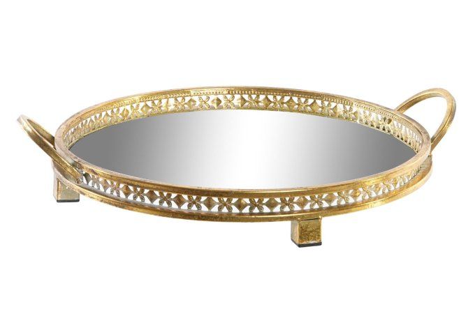 CENTRE DE TABLE MÉTAL MIROIR 40X34X8 DORÉ