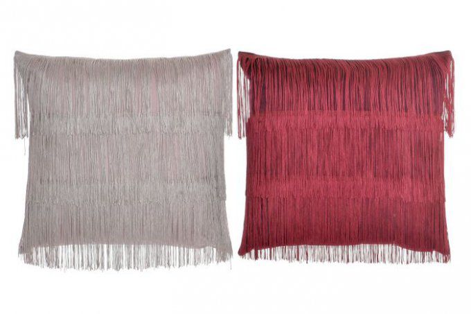 Coussin en Polyester à Franges Grenat ou Rose 45X45