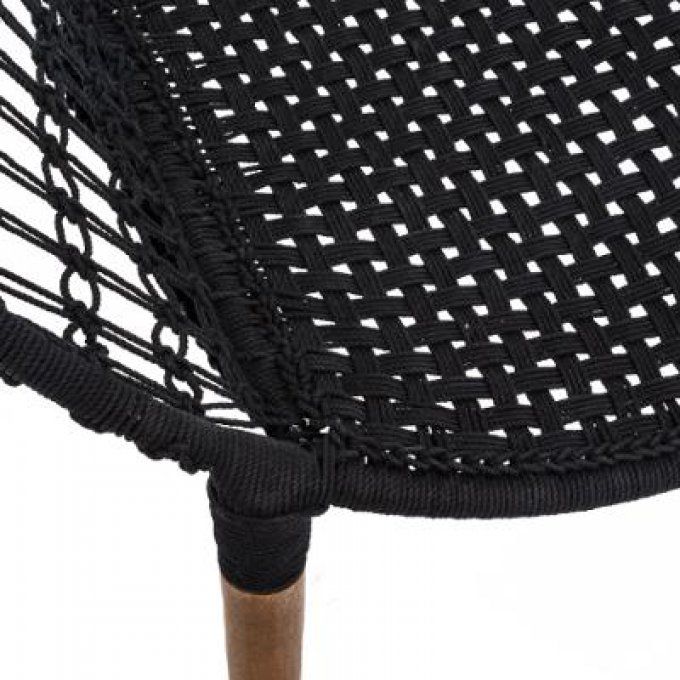 Fauteuil Fil noir pieds en teck