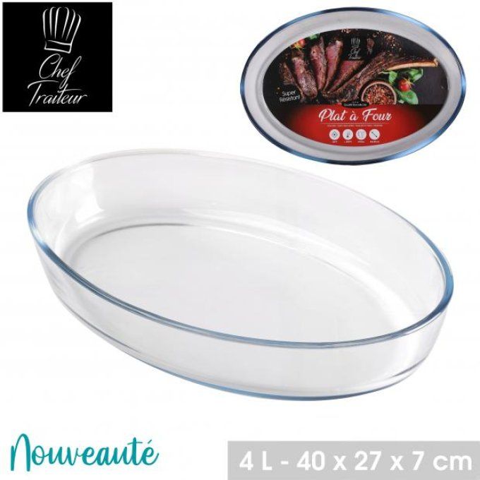 PLAT A FOUR EN VERRE BOROSILICATE OVAL 40X27XH7CM