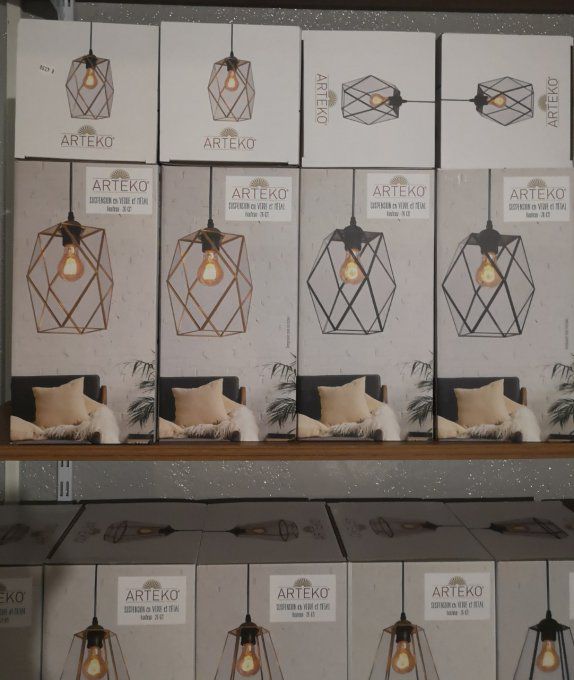 Lampe suspension métal et verre