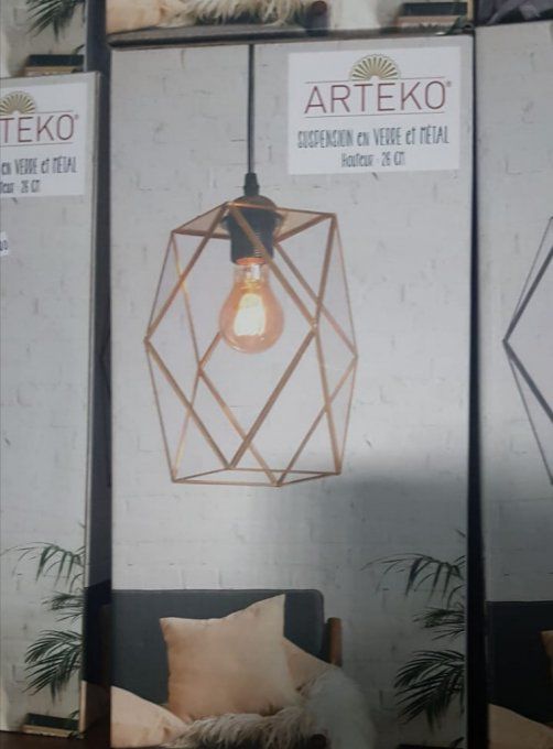 Lampe suspension métal et verre