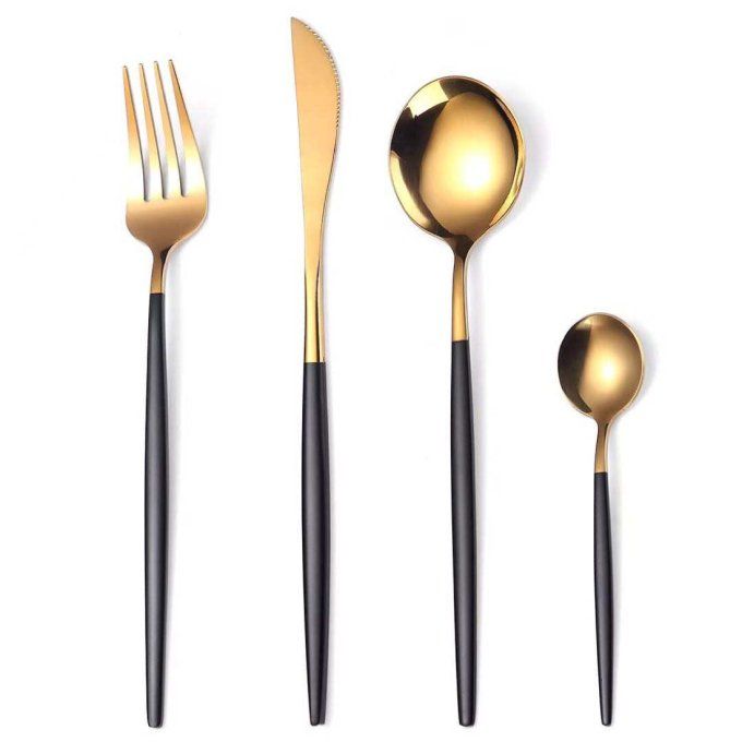 Set de couverts  4 pièces en acier inoxydable doré Et noir