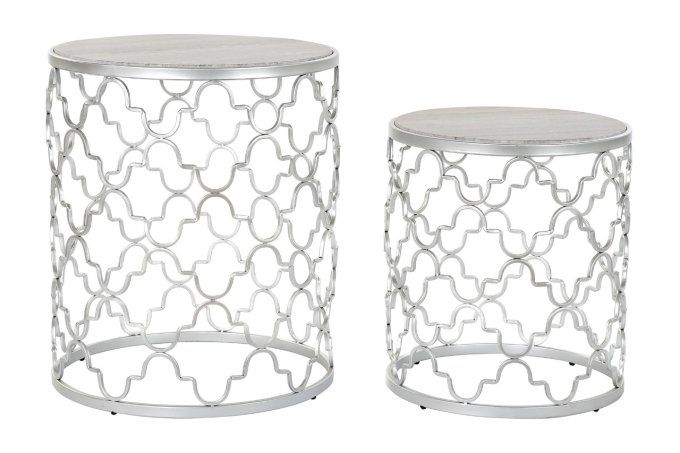 TABLE AUXILIAIRE SET 2 MÉTAL 48X48X57 ARGENT