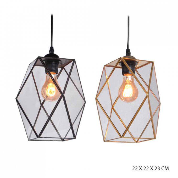 Lampe suspension métal et verre