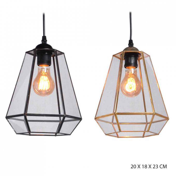 Lampe suspension métal et verre