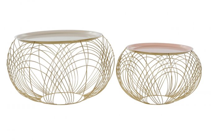 Table basse x2 métal doré et rose