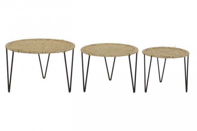 Set de 3 table auxiliaire en métal et corde