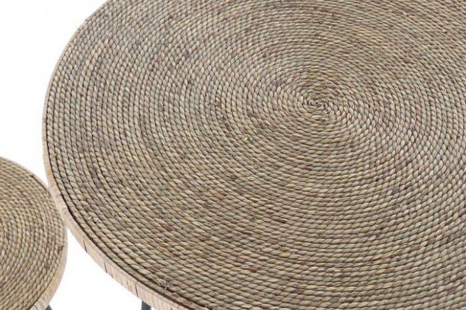 Table en rotin et 2 tabourets 60X60X70 Naturel