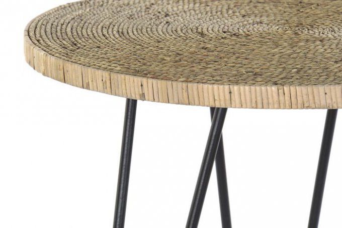 Table en rotin et 2 tabourets 60X60X70 Naturel