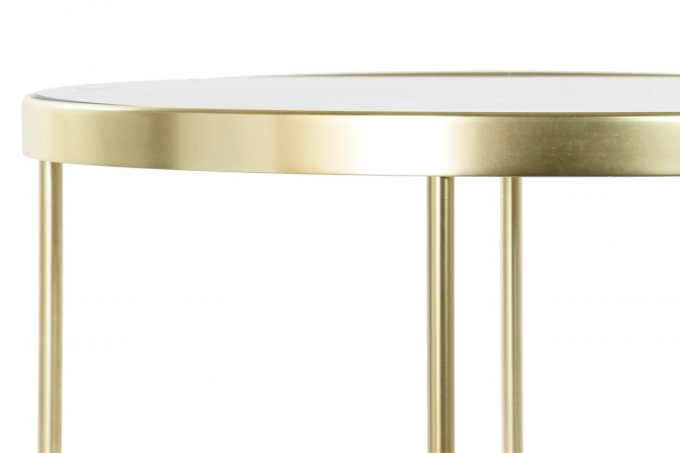 Table auxiliaire doré et marbre noir 60x60x40cm.