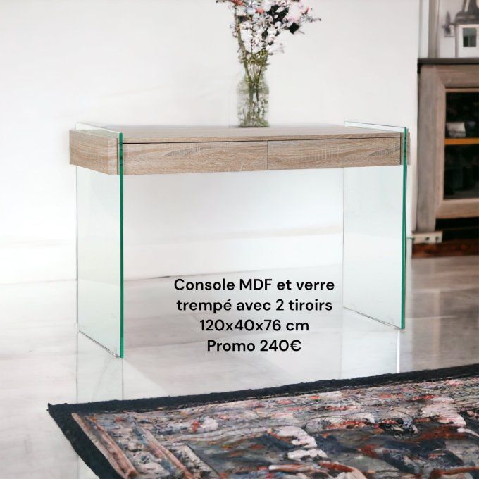 Console MDF et verre trempé