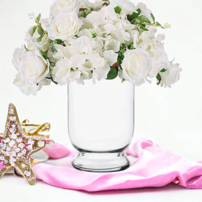 Vase transparent H.25 cm avec fleurs 