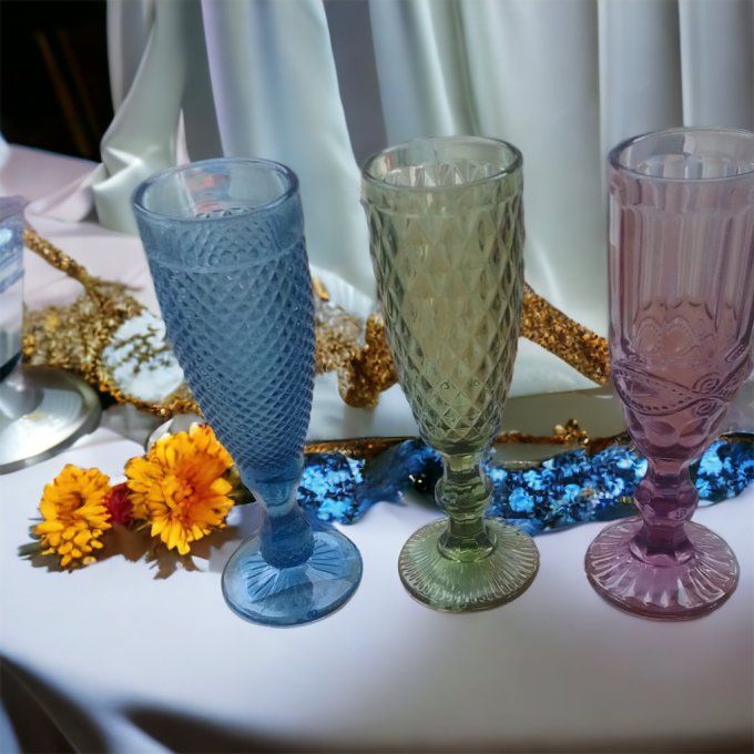 verre à pied gravé bleu 150 ml