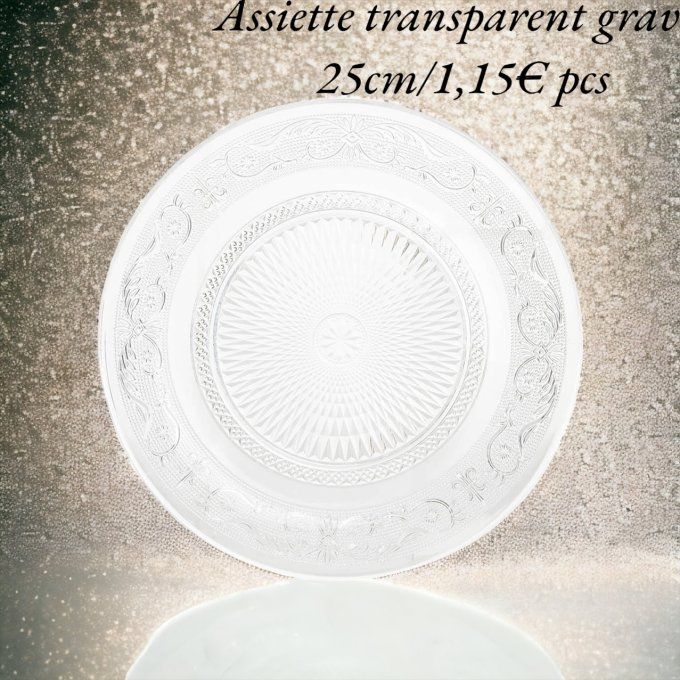 Assiette transparent gravée 25 cm