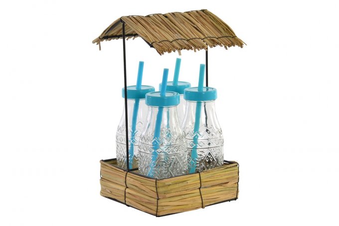Set de 4 bouteilles en verre avec paille